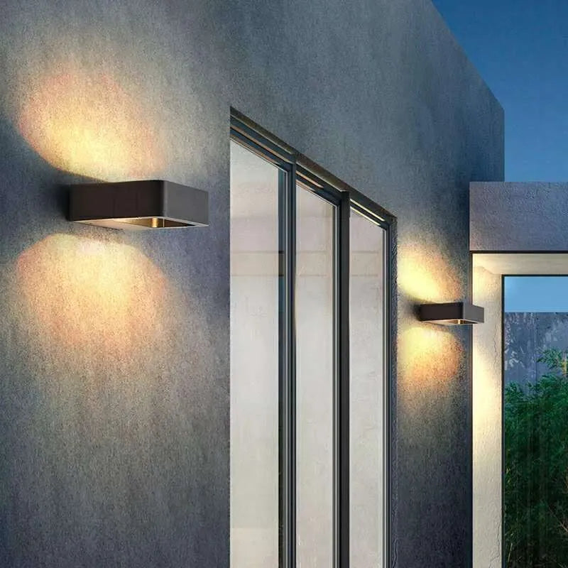 Aluminium outdoor wall lamp with warm white light for use at courtyard gate or exterior corridor, IP65 rated
