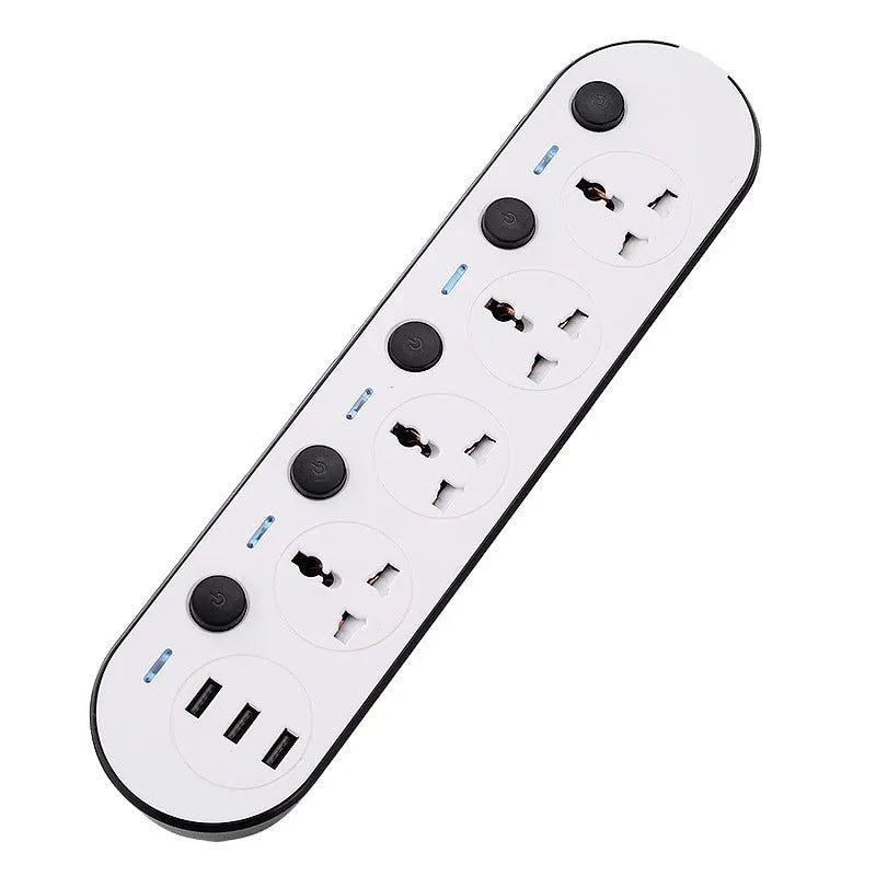 International power strip with multiple switches, USB ports, and compatible with EU, US, UK and AU plug standards