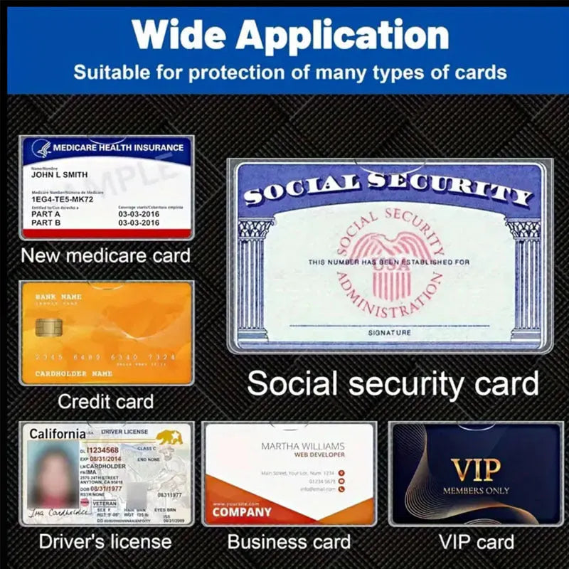 Clear PVC waterproof social security card holder showing size 9.7cm by 5.9cm