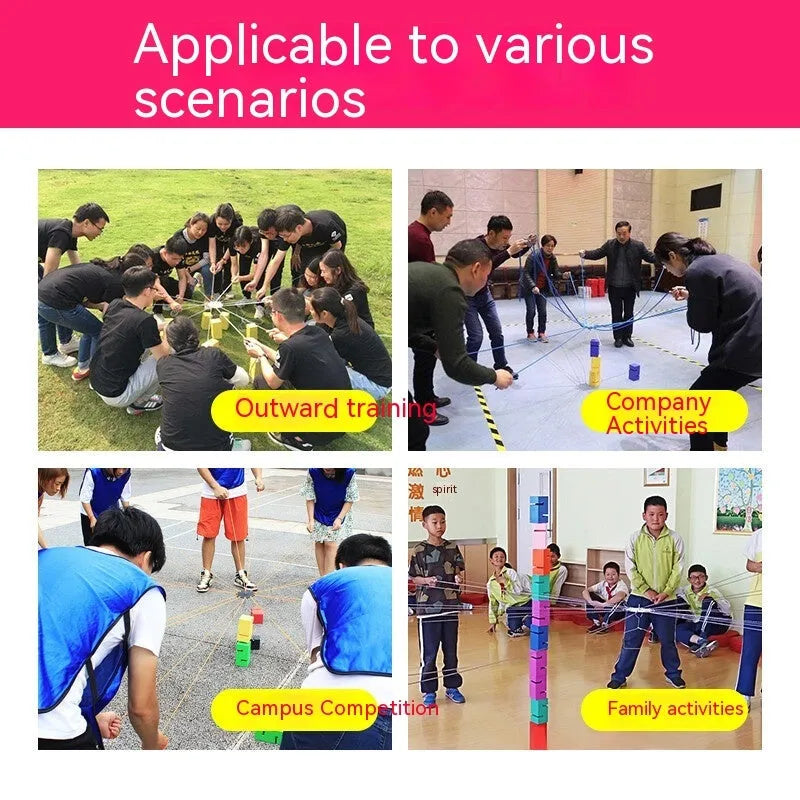 ABS plastic tower block team building set with pull ropes and connecting hardware for group activities