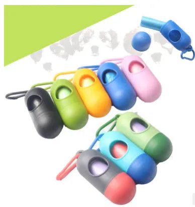 Compact dog waste bag holder with Velcro fastener and hook attachment in assorted colours