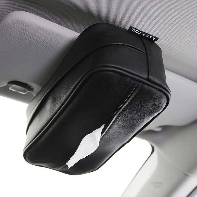 Black synthetic leather hanging storage box with car pumping paper bag dimensions 230mm x 110mm x 90mm