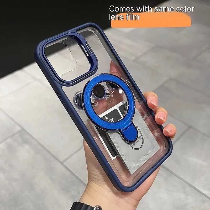 Black magnetic silicone phone case with lens cover bracket for Apple iPhone 15 Pro Max