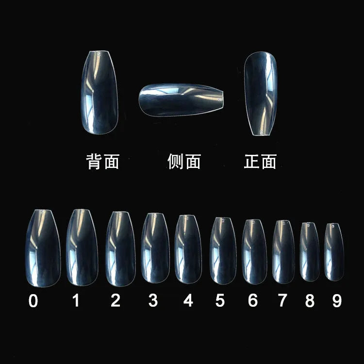 Clear natural French tip false nails in 10 different sizes, 500-piece pack with ABS material