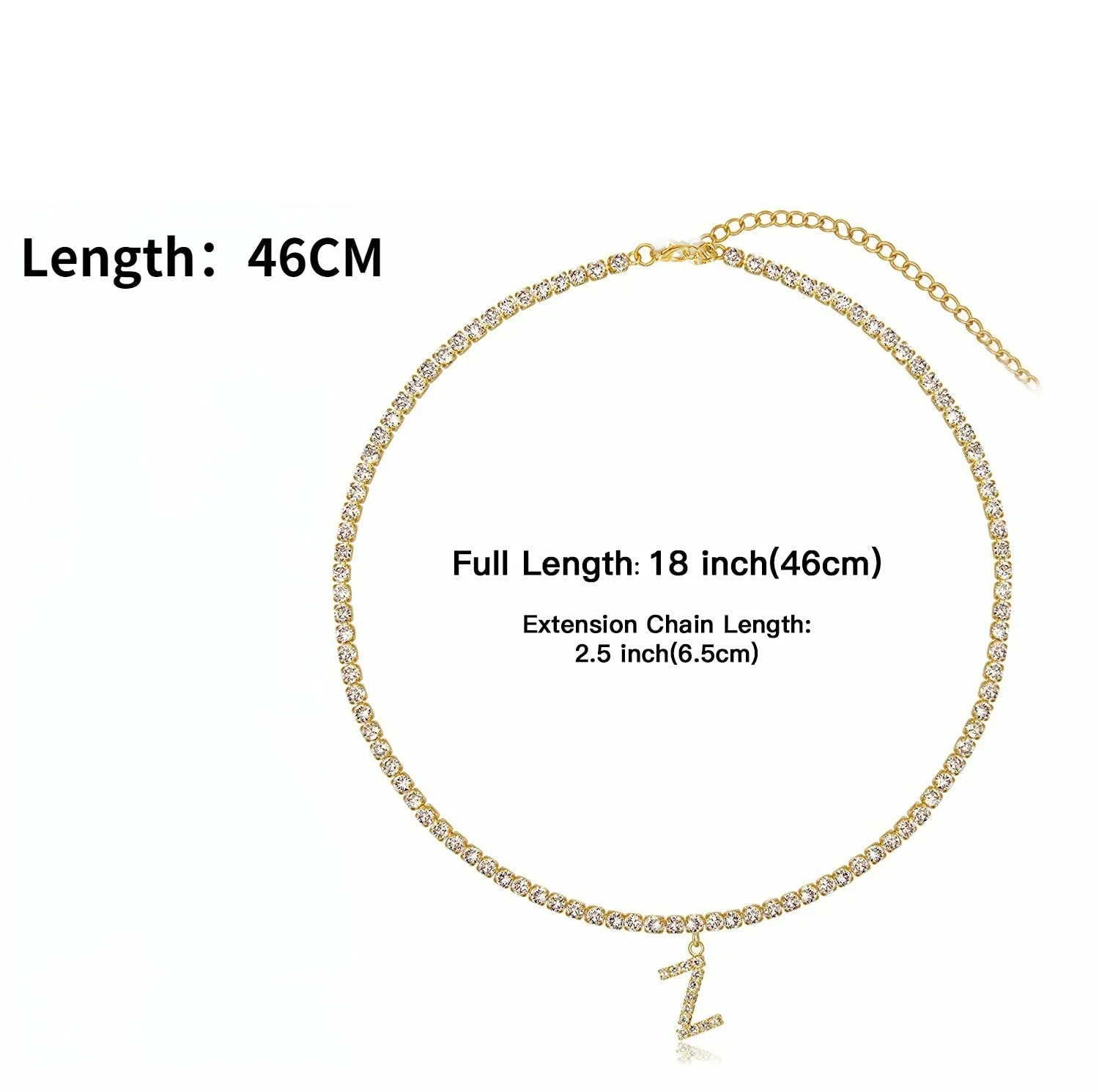 Personalised diamond letter necklace with rhinestone pendant on claw chain in gold finish