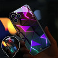 Clear tempered glass Xpress 14 iPhone case with illuminated lightning diamond pattern on a table