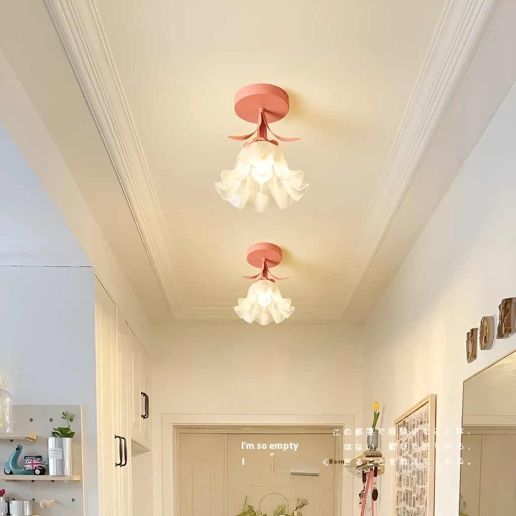 Cream coloured Linglan flower design modern corridor ceiling light with remote control for dimming.