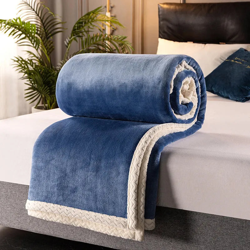 Thick 530 GSM coral fleece blanket in grey - double layer polyester with moisture removal