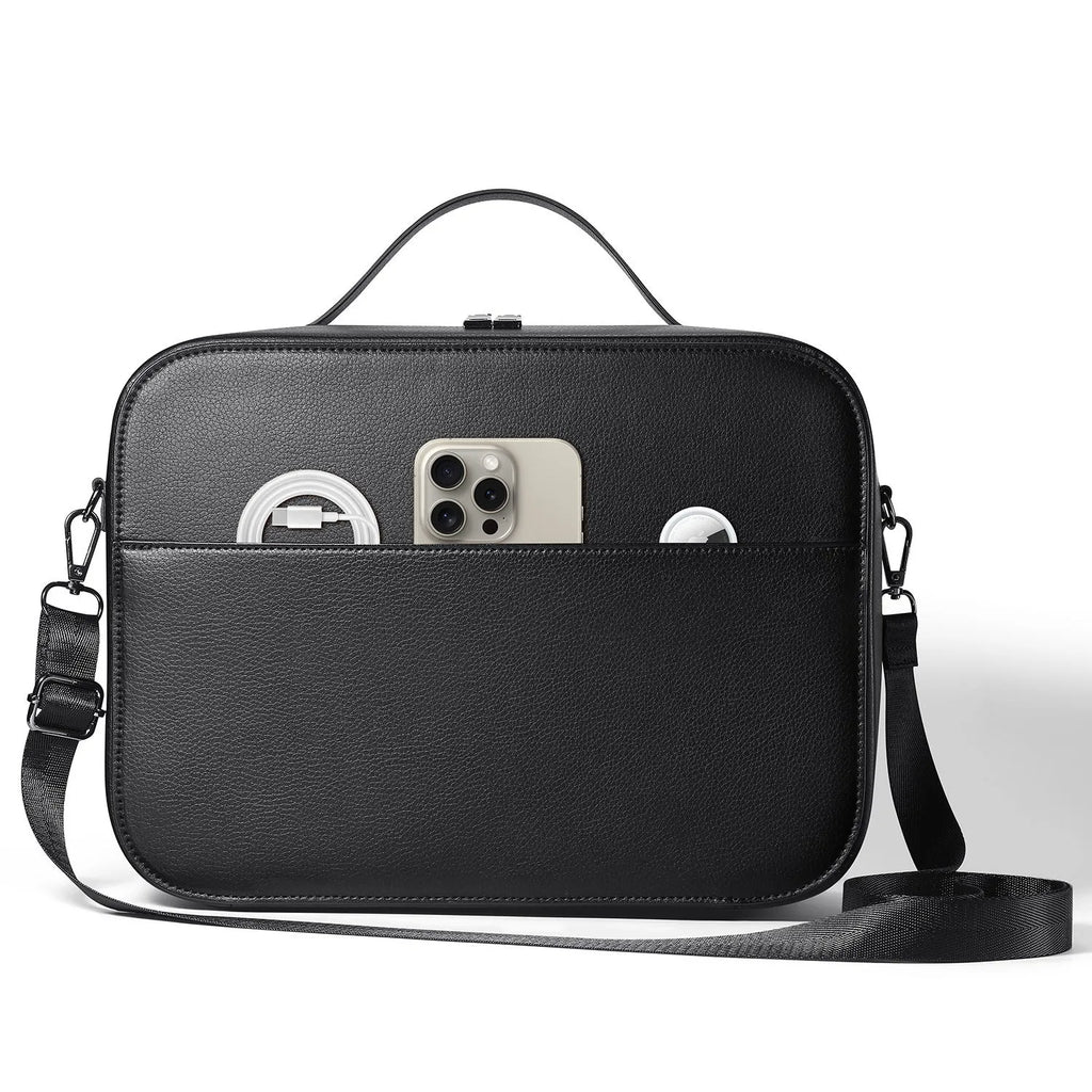 Black superfiber MR glasses storage box showing internal dimensions for head-mounted equipment.