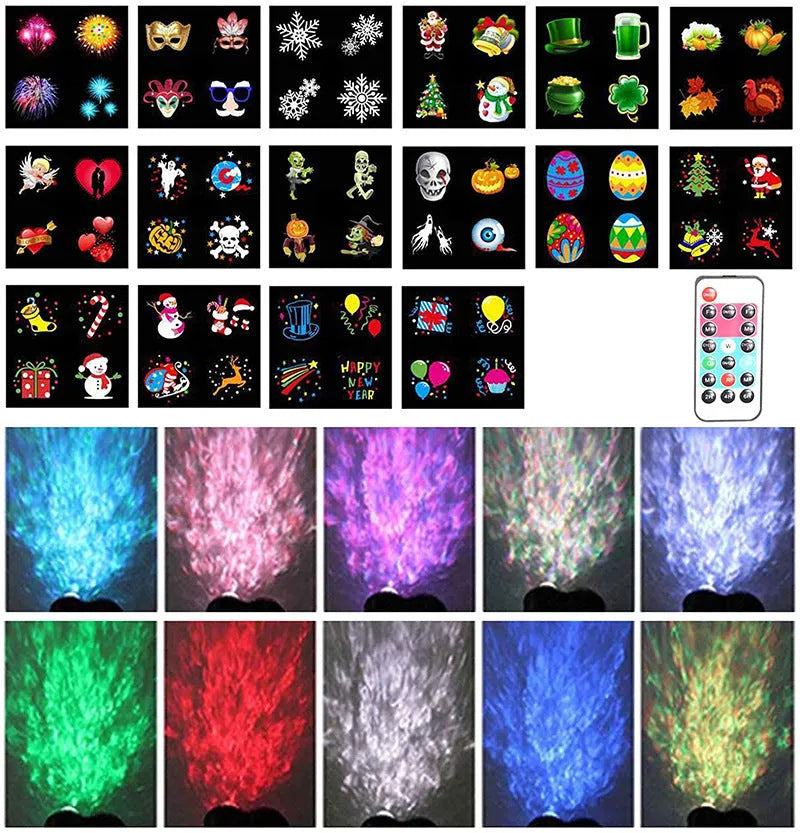 Outdoor waterproof double tube LED animated watermark light with IP65 rating, showing garden party decoration with moving water patterns
