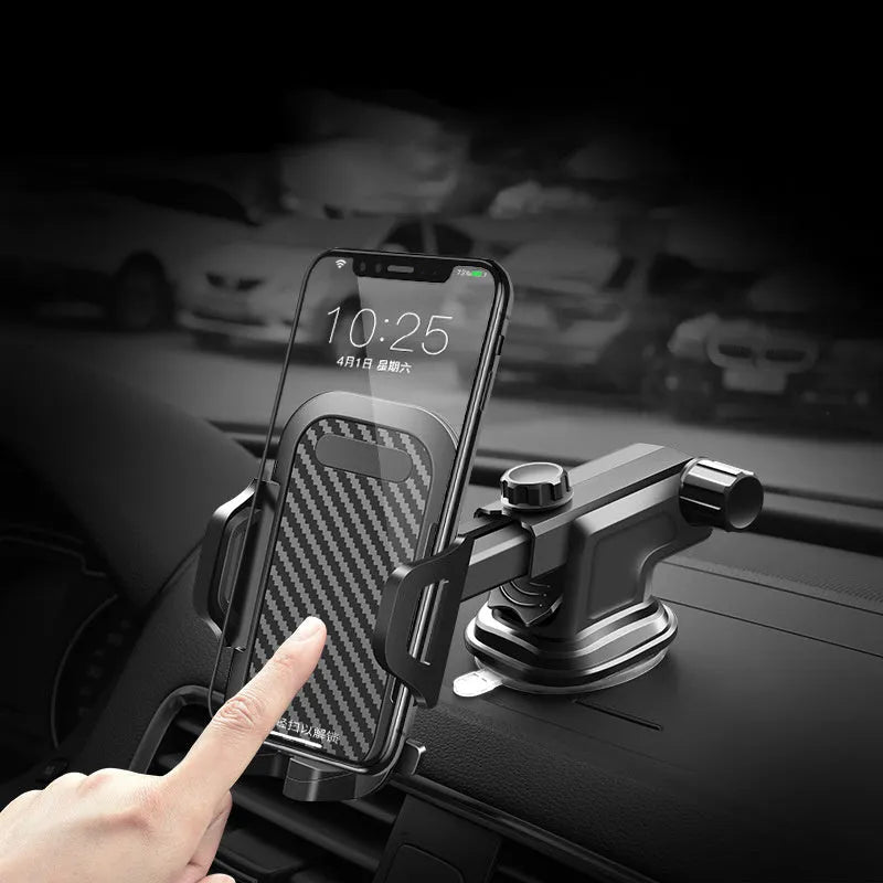 Black universal car phone holder for windscreen or dashboard, compatible with 4 to 7 inch phones.