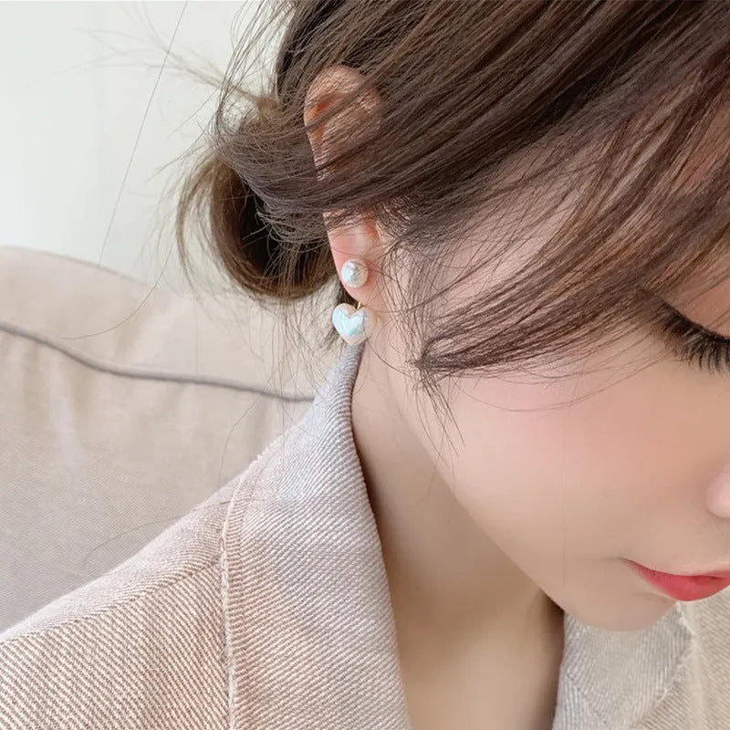 Korean style women's heart-shaped stud earrings with alloy construction and electroplating finish