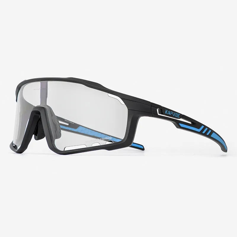 Photochromic sports goggles with a semi-rimless TR90 frame for cycling and outdoor use.