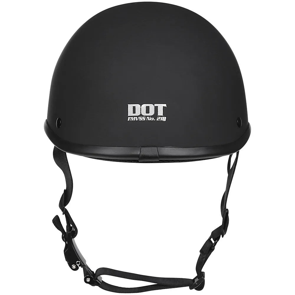 Retro hand curved ABS motorcycle helmet in matte black with visor, side view