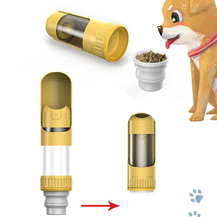Dark blue portable dog water bottle with integrated drinking bowl and leak-proof cap