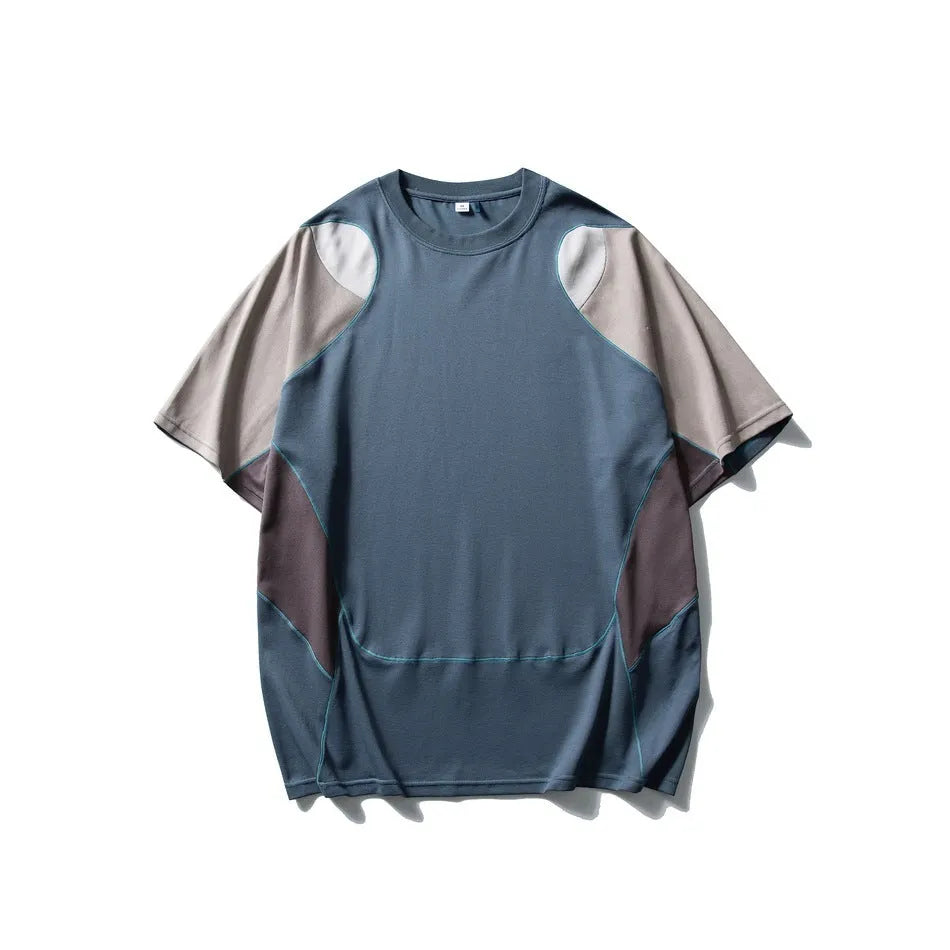 Men's patchwork contrast colour sports T-shirt with raglan sleeves in cotton blend fabric