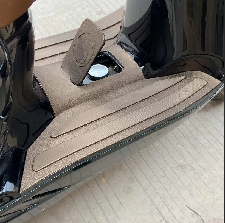 3D rubber motorcycle foot pad in black gray with open tank port for front pedal