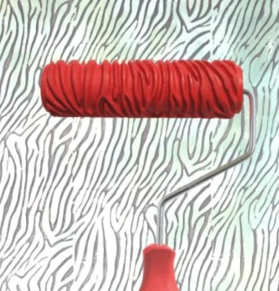 Red and black 7 inch paint embossing roller for creating textured wall patterns