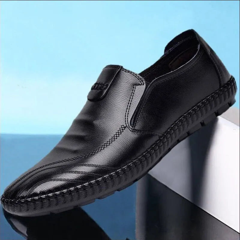 Men's black and brown PU leather business shoes with flat heel and lace-up design