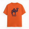 Orange cotton short sleeve t-shirt with a round neck, laid flat to show its straight cut and casual style.