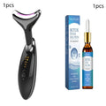 Grey ES-1081 electric microcurrent neck massager with LED lights for skin tightening and wrinkle reduction.