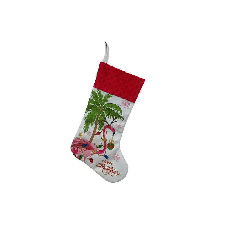 Flamingo themed cloth Christmas stocking with American style design, 46cm length
