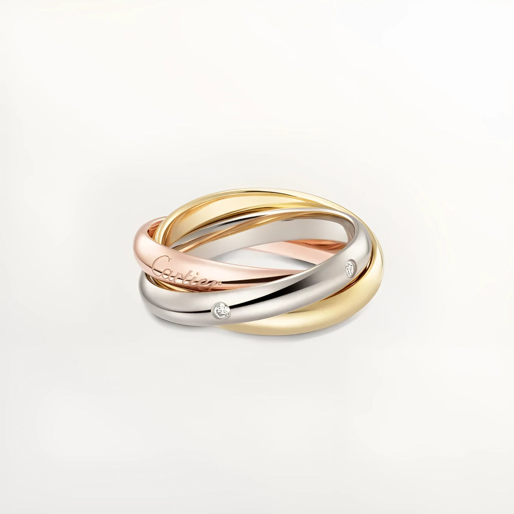 Silver geometric couple rings with diamond or plain options in rose gold and black finishes.