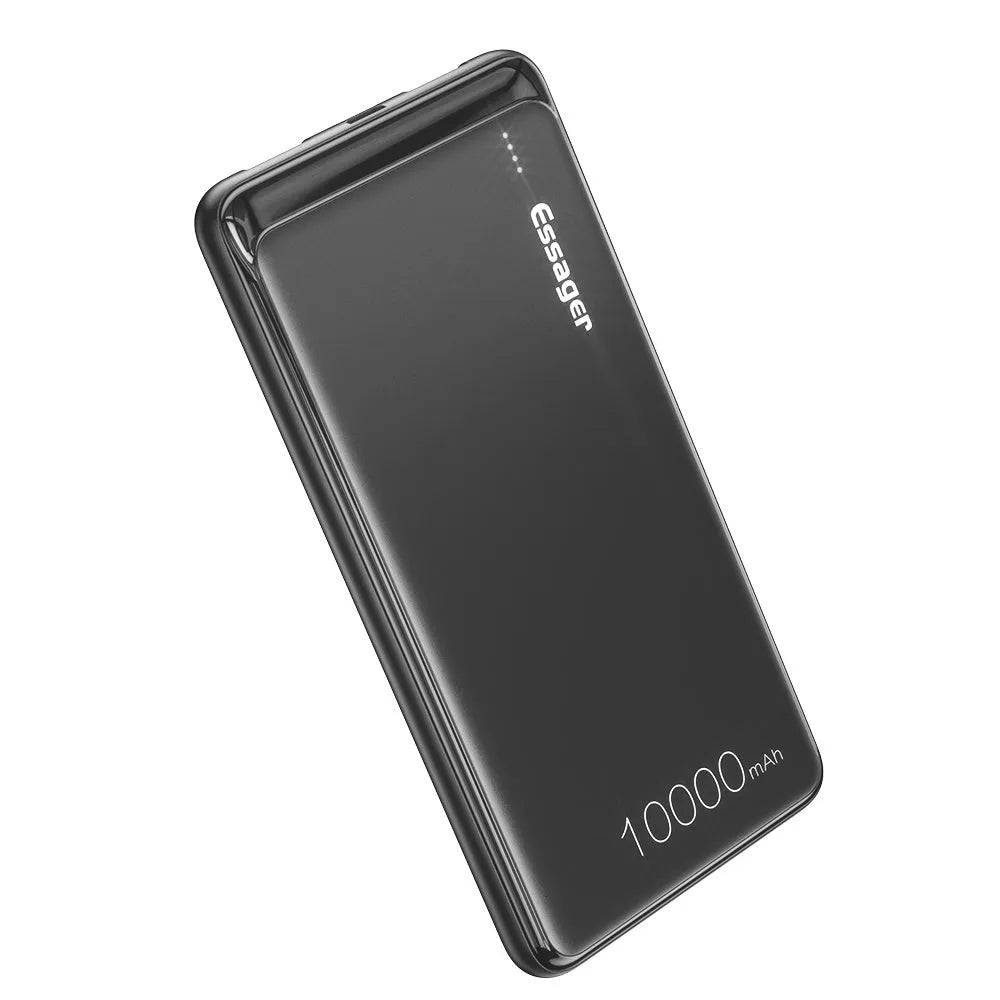 Essager Small Jane 10000mAh portable power bank in black or white with dual USB ports