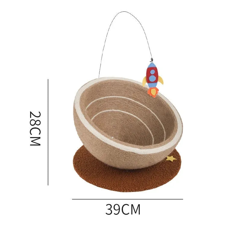 Large integrated cat scratching post and flannel bed in Starlight Sisal Nest colour