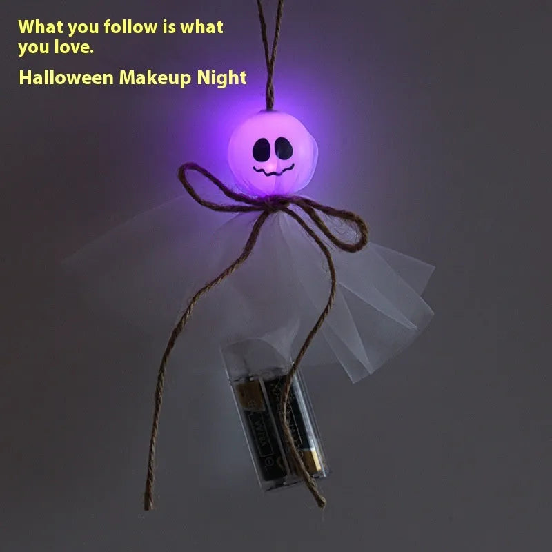 Halloween ghost-themed LED lighting chain with coloured PVC shells and a battery pack
