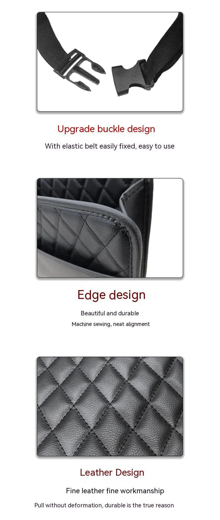 Leather car hanging storage bag measuring 25cm with black, pink, green, and white colour options