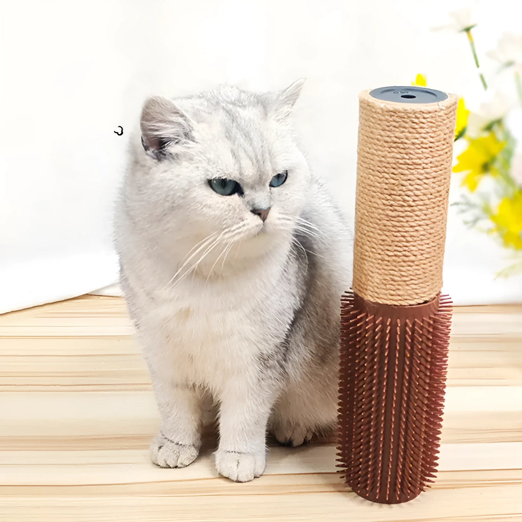 Brown sisal cat scratching post measuring 30cm tall with four scratching surfaces