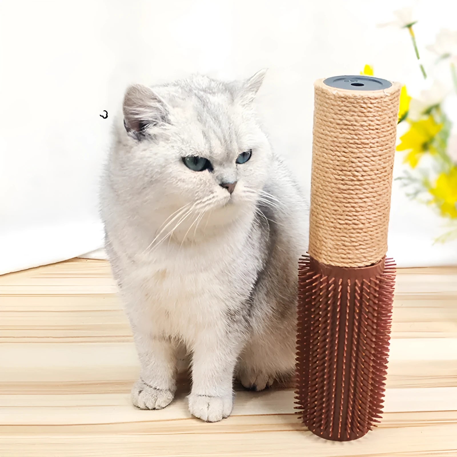Brown sisal cat scratching post measuring 30cm tall with four scratching surfaces