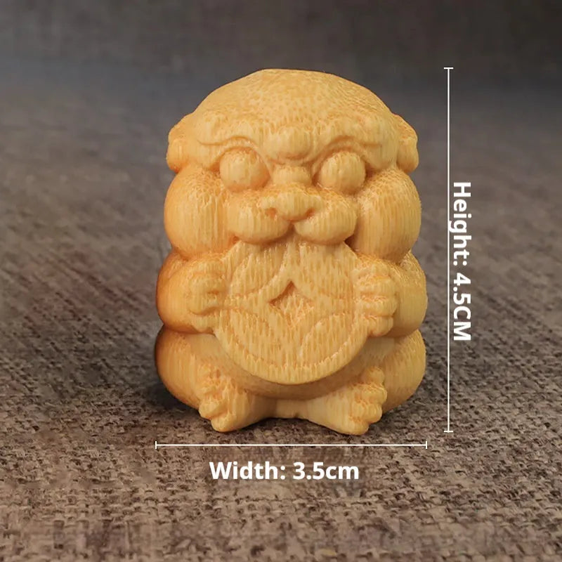 Solid bamboo carving ornament with Take Money design, 4.5cm tall.