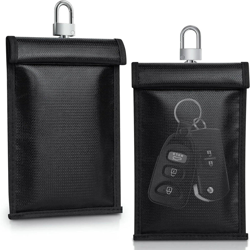 Fireproof fabric mobile phone bag with glass fibre and RFID blocking in solid colour