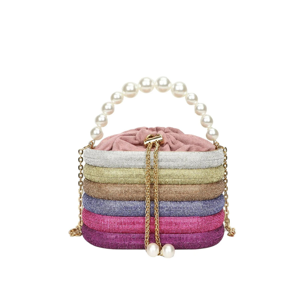 European retro style women's crossbody bag with beaded decoration and soft PU construction