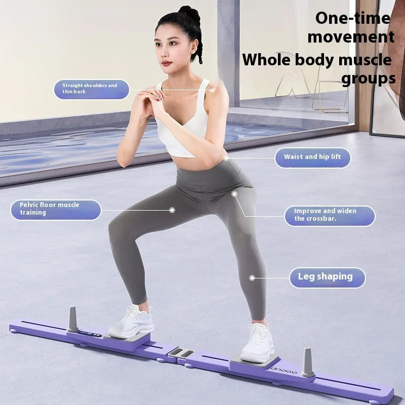 Split multifunctional skiing machine trainer and supine board in twilight purple colour with 85cm dimensions