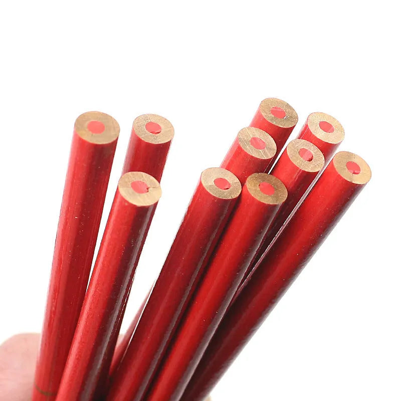 Red and blue two-colour round carpenter's pencil with wooden body, 10 pieces pack