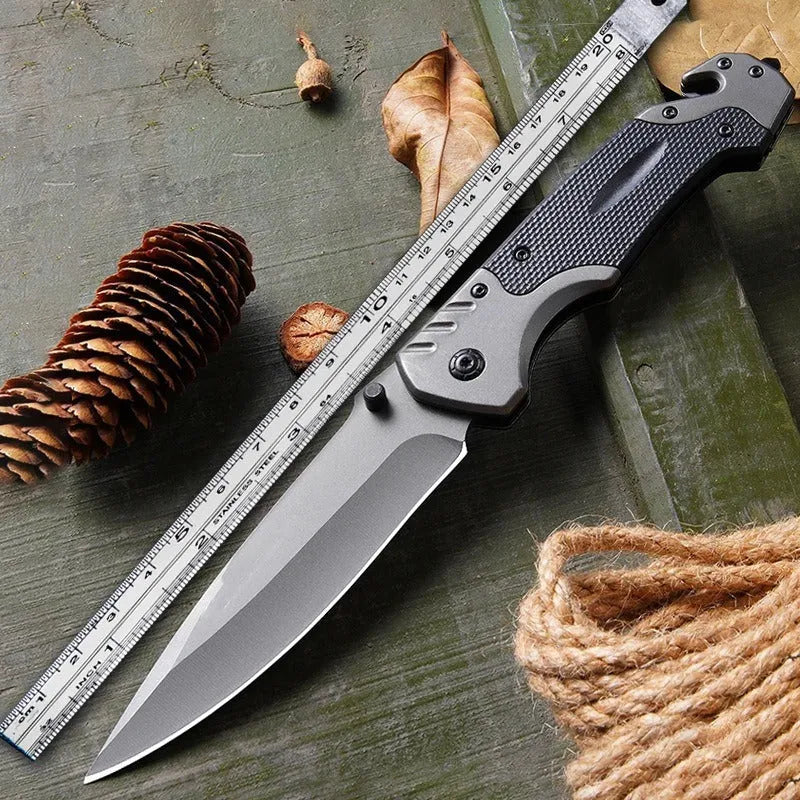 Outdoor tool self-defense portable folding knife with alloy blade, 115mm handle, 225mm full length, no pattern finish