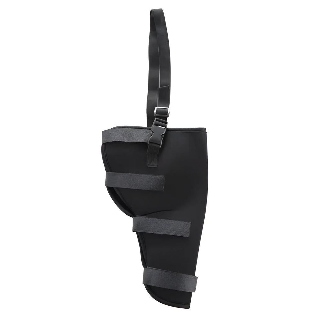 Pet leg rehabilitation foot support in black SBR material with adjustable wrap design