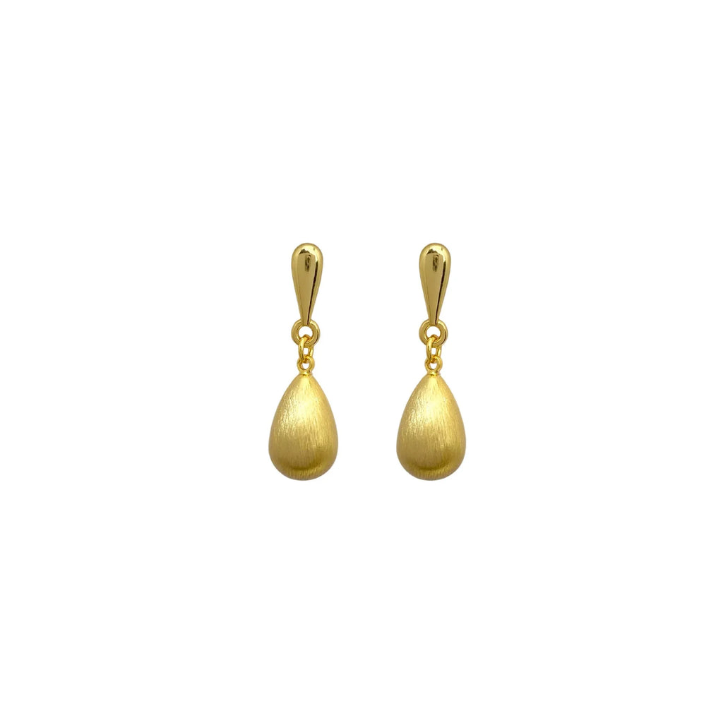 Copper teardrop drop pendant earrings in gold electroplated finish, pair of ear clips