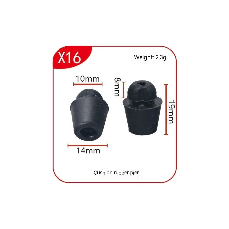 Ten dark grey rubber automobile buckle clips for vehicle trunk and cover shock absorption.