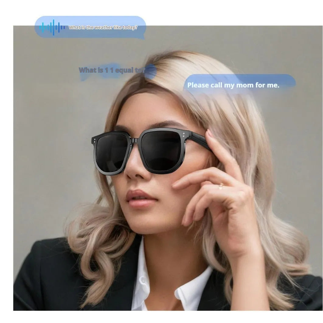 Black PC frame Bluetooth smart sunglasses with touch controls for audio and calls