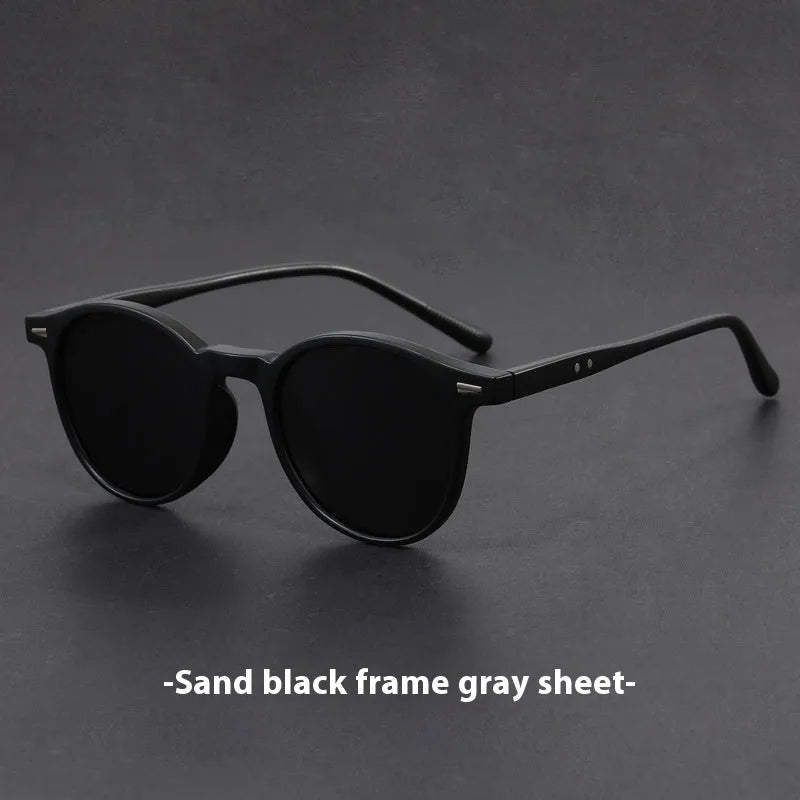 Ultra-light round frame retro sunglasses with polarised UV protection lenses in Sand Black colour
