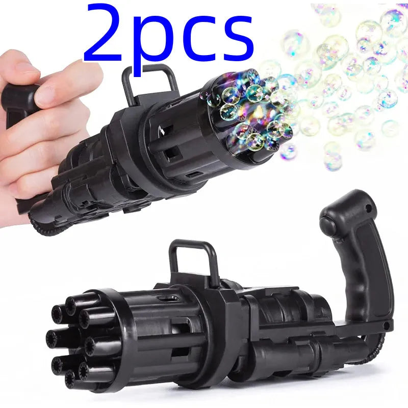 Battery-powered bubble gun toy in pink gold or black colours with ABS plastic construction and fan function