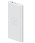 White and black 10000mAh power bank showing USB-C port and wireless charging surface