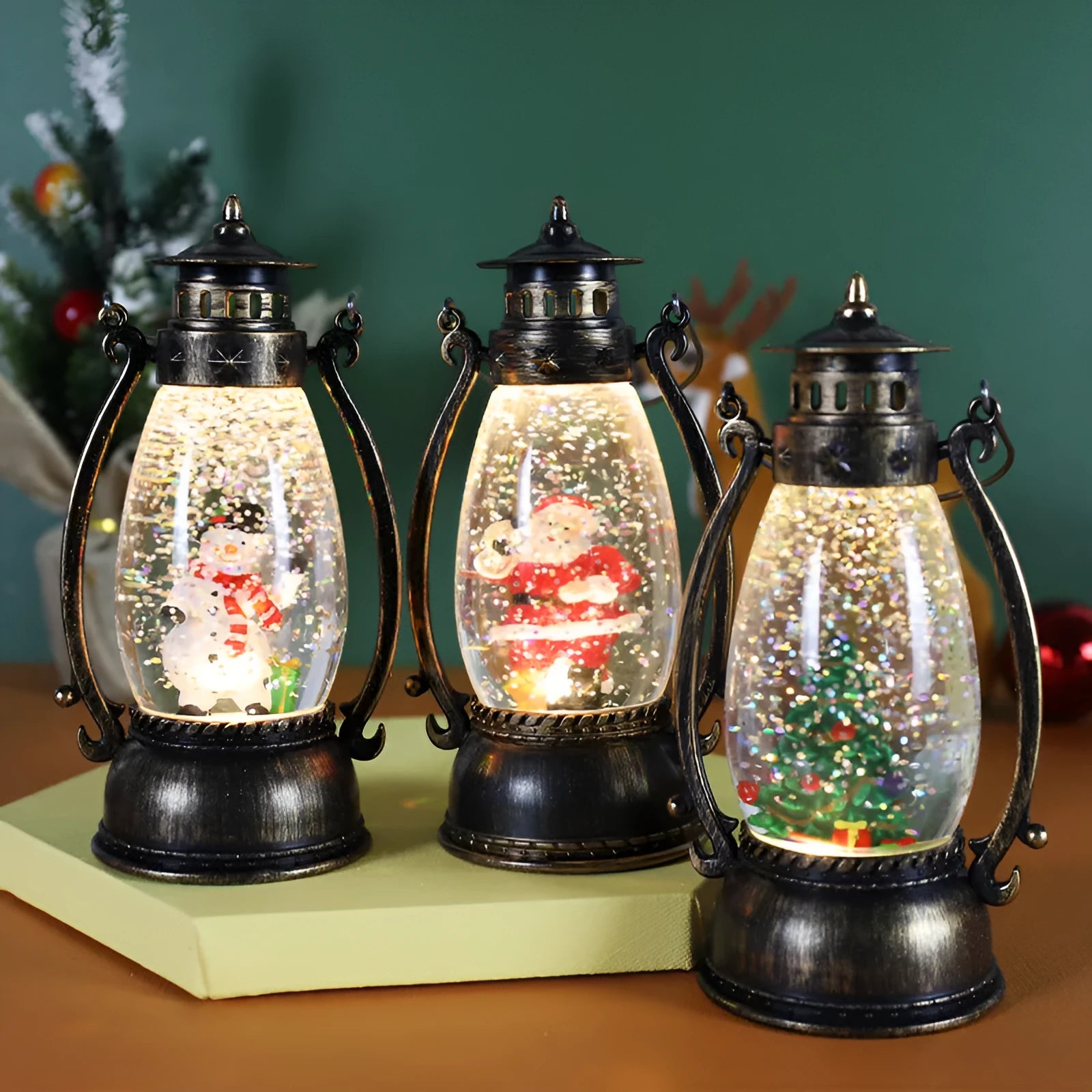 Crystal ball light-emitting portable oil lamp Christmas decoration with snowman or elderly ornament theme
