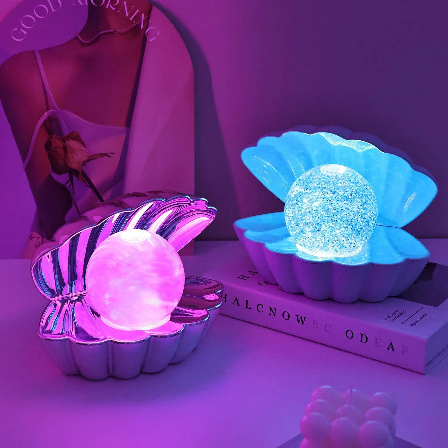 Shell-shaped neon decorative night lamp with battery power
