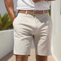 Men's straight-leg business shorts in polyester fabric available in five colours including light grey and black