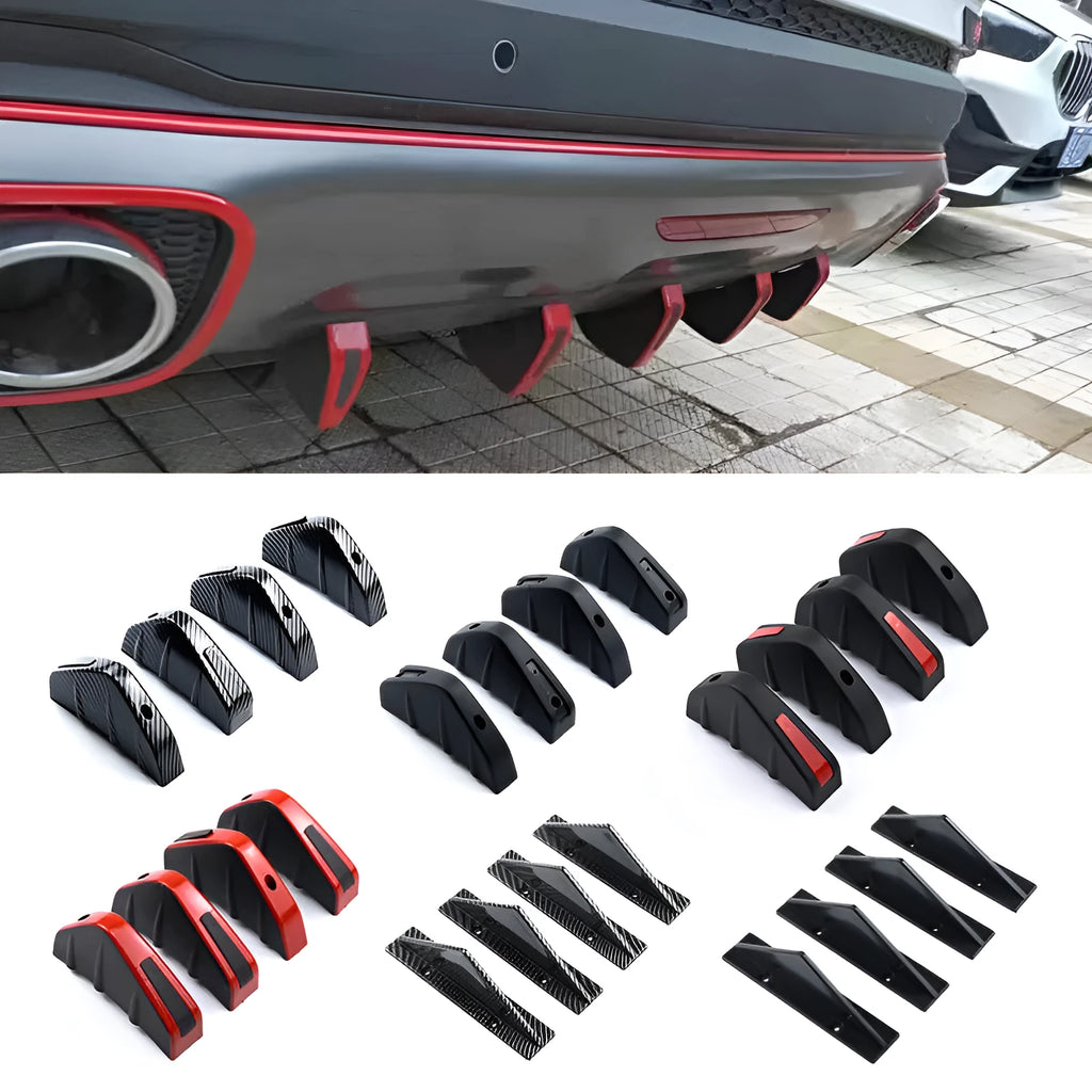 Black triangular car rear spoiler with carbon fibre pattern option measuring 15cm wide